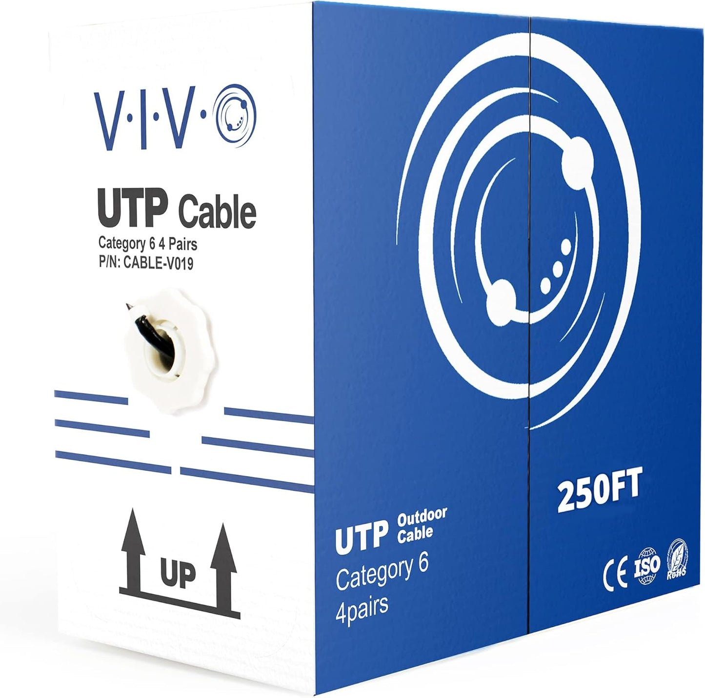 VIVO Waterproof 500ft Bulk Cat6 Wire, CCA Ethernet Cable, 23 AWG, UTP Pull Box, Outdoor Direct Burial, Black, CABLE-V012