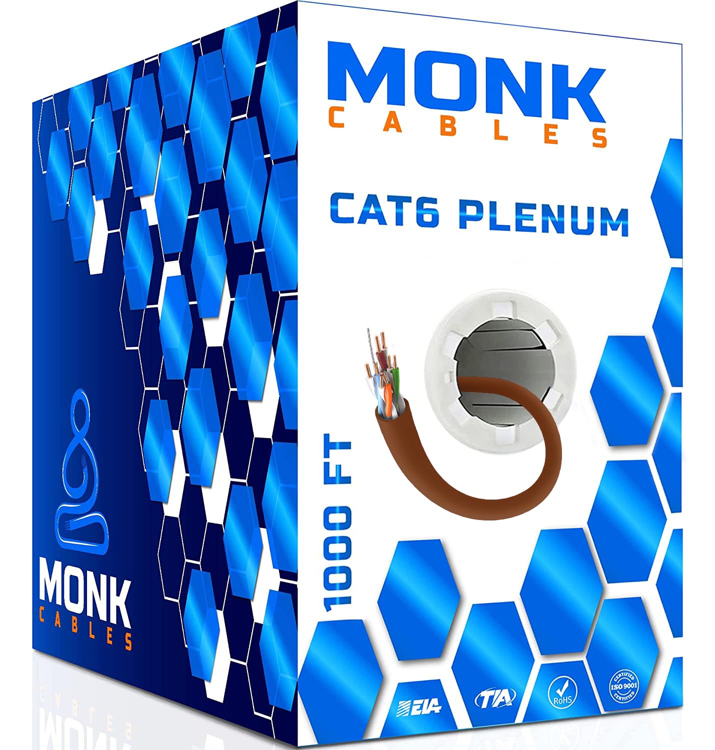 MONK CABLES | CAT6 Plenum Cable 1000ft | UTP, 23AWG, 550MHz | DSX-8000 Certified | Most Certified Cable of The Whole Market (Blue)