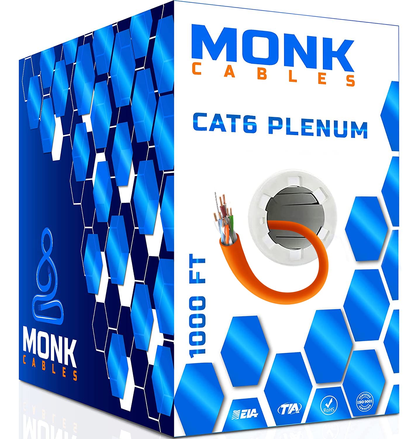 MONK CABLES | CAT6 Plenum Cable 1000ft | UTP, 23AWG, 550MHz | DSX-8000 Certified | Most Certified Cable of The Whole Market (Blue)