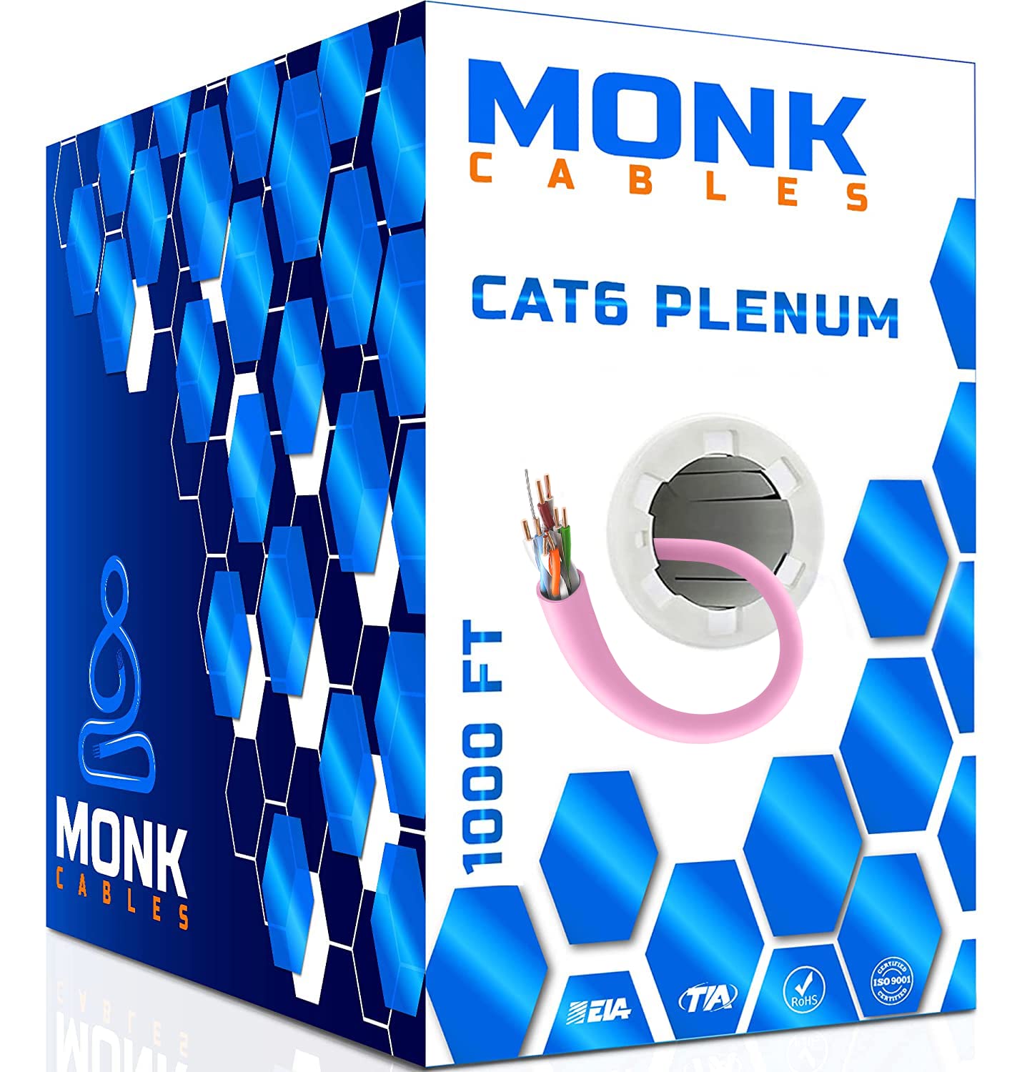 MONK CABLES | CAT6 Plenum Cable 1000ft | UTP, 23AWG, 550MHz | DSX-8000 Certified | Most Certified Cable of The Whole Market (Blue)