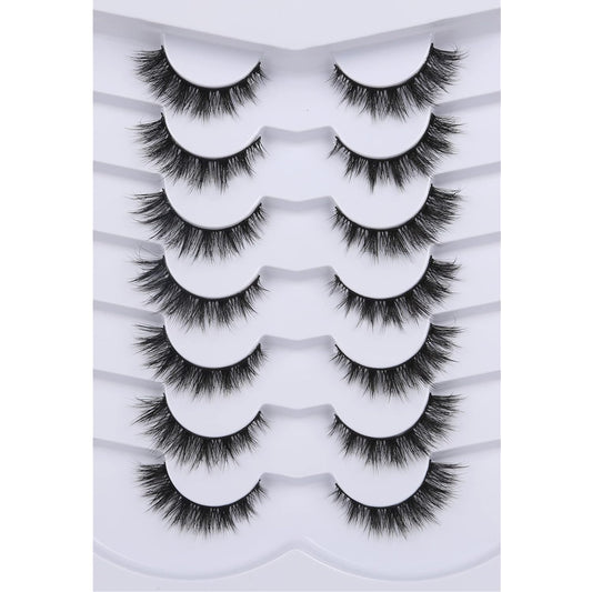 Pooplunch False Eyelashes Cat Eye Wispy Faux Mink Lashes Pack Fluffy Short Natural Fake Lashes 7 Pairs Multipack