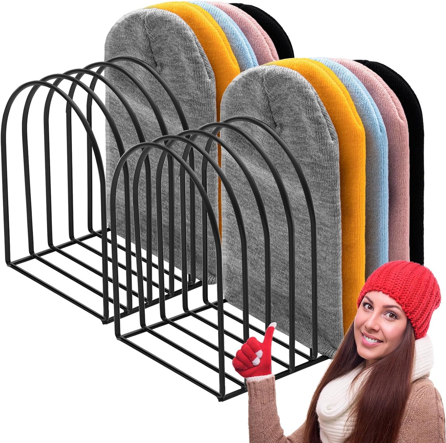 Hicarer 2 Pcs Heavy Duty Beanie Holder Organizer Knitted Hat Storage Rack Metal Display Stand Cap Holder for Winter Swimming Hat Display Home Entryway Tabletop Bedroom Closet Dresser Room Office