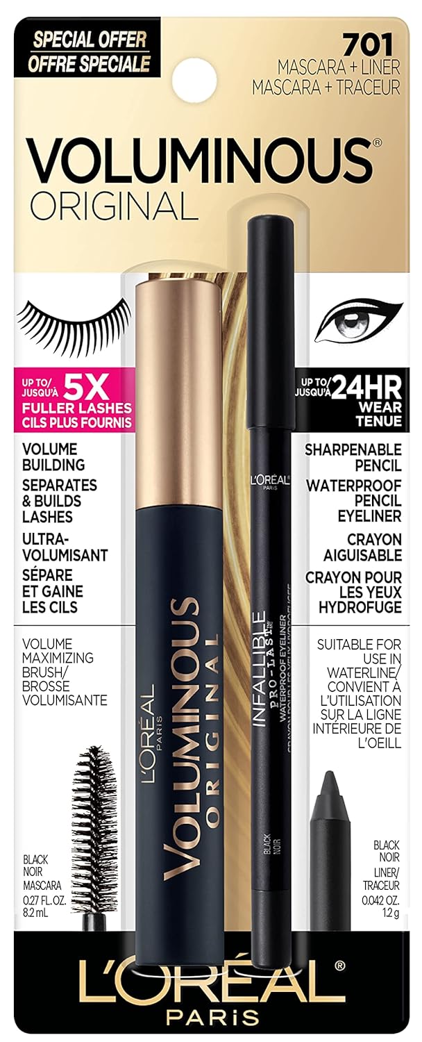 L’Oreal Paris Original Voluminous Mascara, Building Mascara Volume and Length Formula, Washable, Carbon Black, 0.26 Fl Oz., 1 Count