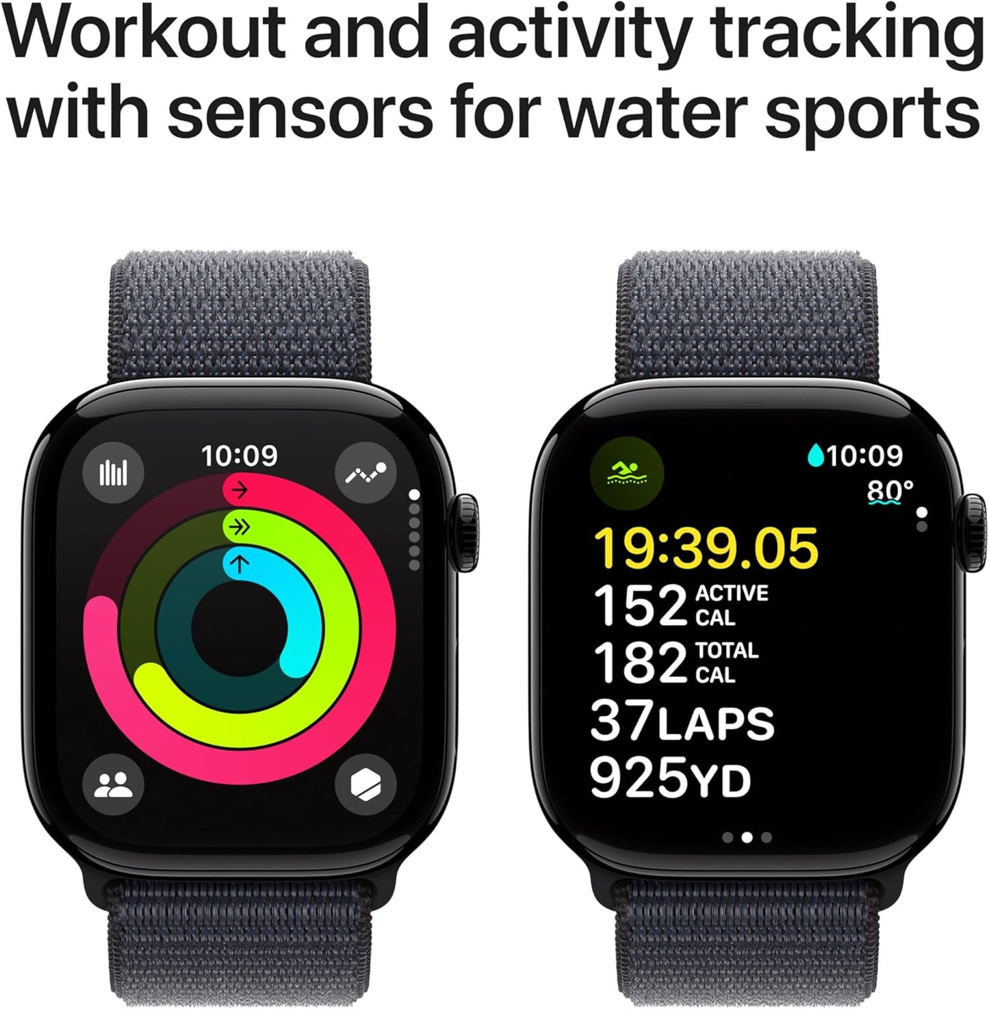 Apple Watch Series 10 [GPS 46mm case] Smartwatch with Jet Black Aluminium Case with Black Sport Band - M/L. Fitness Tracker, ECG App, Always-On Retina Display, Water Resistant