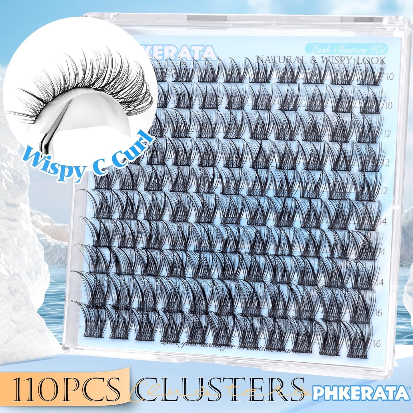 Natural Lash Clusters Wispy Eyelash Clusters 110 pcs Cluster Eyelash Extensions C Curl Individual Lashes 10-16 mm Mix Length Natural Look Lashes Clusters with Thin Lash Band