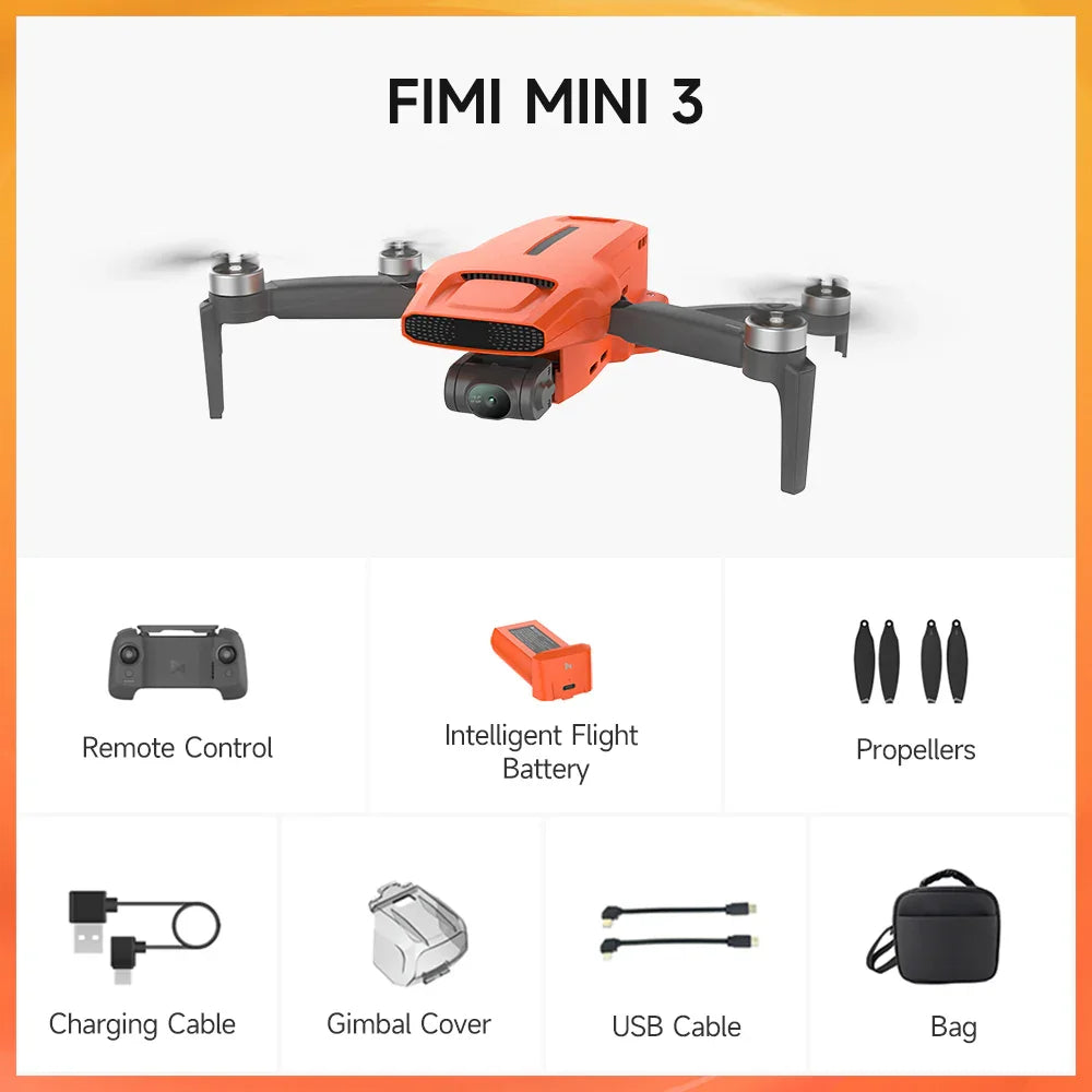 FIMI MINI 3 Camera 245g Ultra-lightweight 4K 60fps AI Super Night Professional Drone 3-axis Gimbal Camera Auto Return Mode 9km