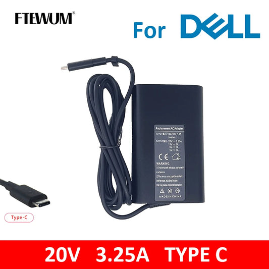 20V 3.25A 65W Type C PD USB AC Adapter Charger For Dell Latitude 5290 5480 5490 5491 5495 7285 7389 7390 7490 2in1 Thunderbolt3