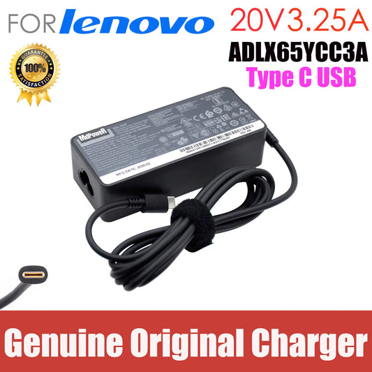 Original 65W 20V 3.25A TypeC AC Adapter Laptop Charger for Lenovo ThinkPad X280 X380 X390 X395 L580 ADLX65YLC3A ADLX65YCC3D