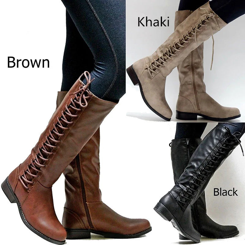 2021 Brand Women Winter Shoes Genuine Leather Women Winter Boots NWarmful High Quality Knee High Boots Lace-Up Motorcycle Boot99