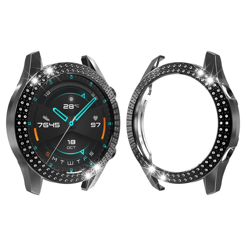 For Huawei Watch GT2 46mm Electroplating PC Watch Protective Case 2e Glory Es Smart Sports Diamond Case Women's Drop-Resistant Protective Case Silicone Women Strap Female Accessories