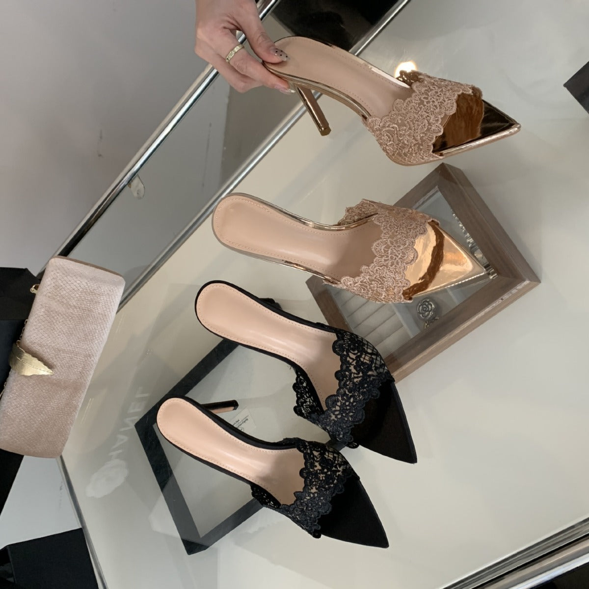 Pointed Toe High Heels Spring New Embroidered Stiletto Shoes