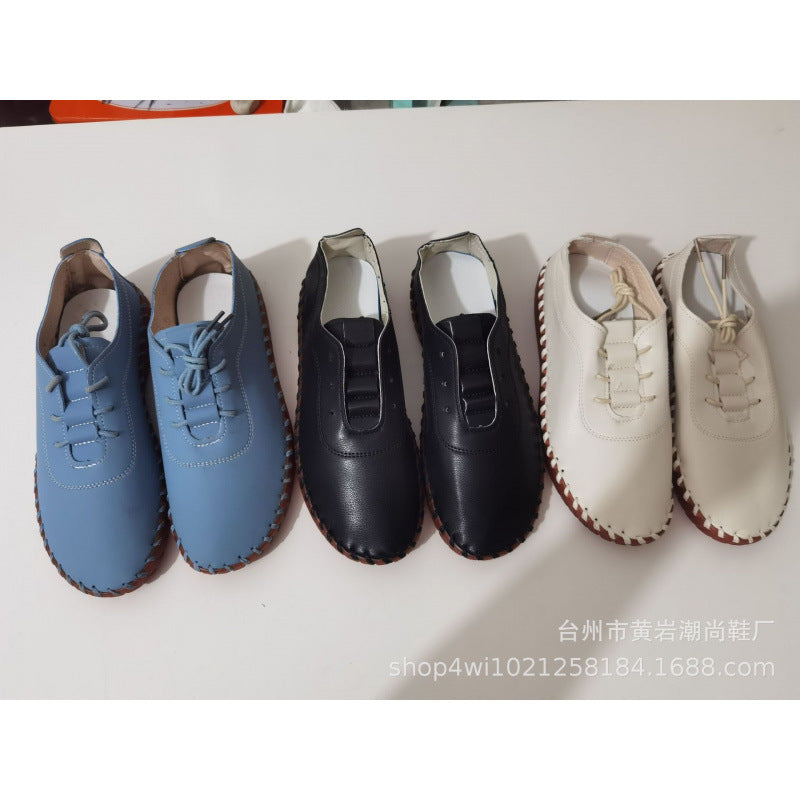 Women's Large Size Casual Flat Shoes: Round-Toe Lace-Up Shoes