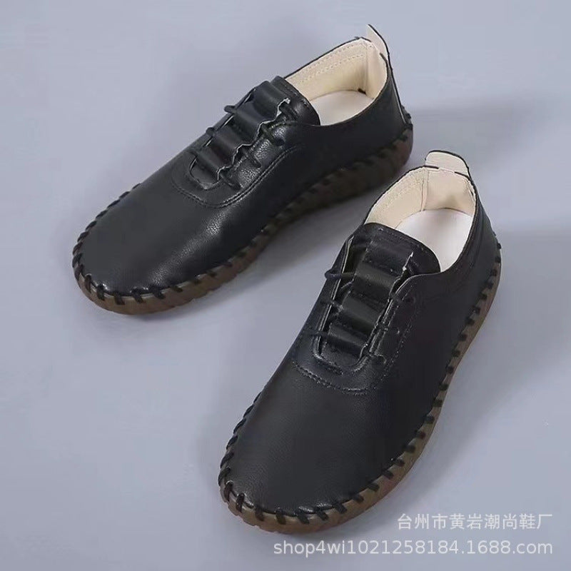 Women's Large Size Casual Flat Shoes: Round-Toe Lace-Up Shoes