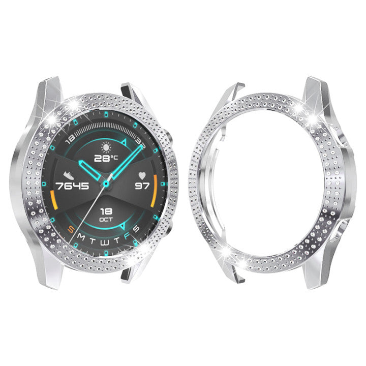 For Huawei Watch GT2 46mm Electroplating PC Watch Protective Case 2e Glory Es Smart Sports Diamond Case Women's Drop-Resistant Protective Case Silicone Women Strap Female Accessories