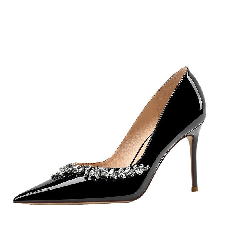 New Stiletto Heel Pointed French Style Elegant Rhinestone Single Shoes