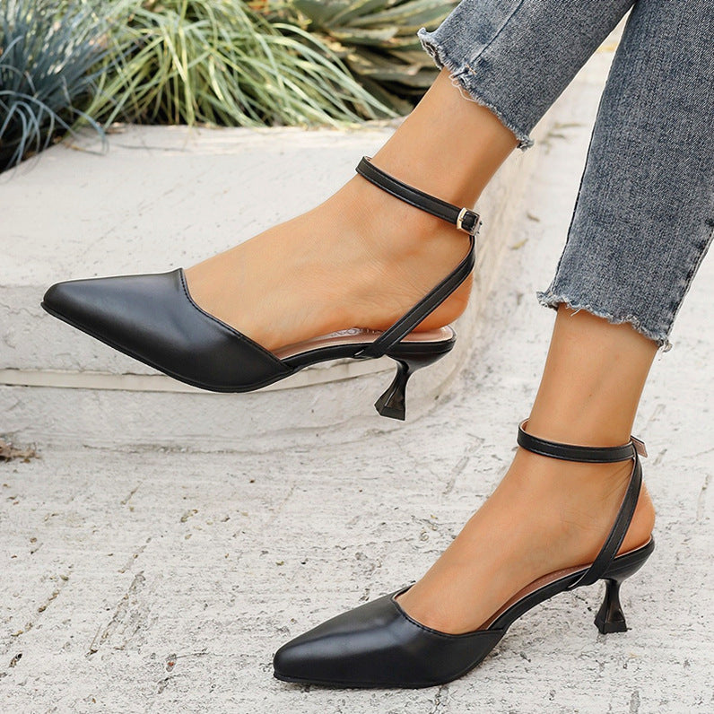 Pointed Toe low heel summer sandals plus size buckle wrap shoes