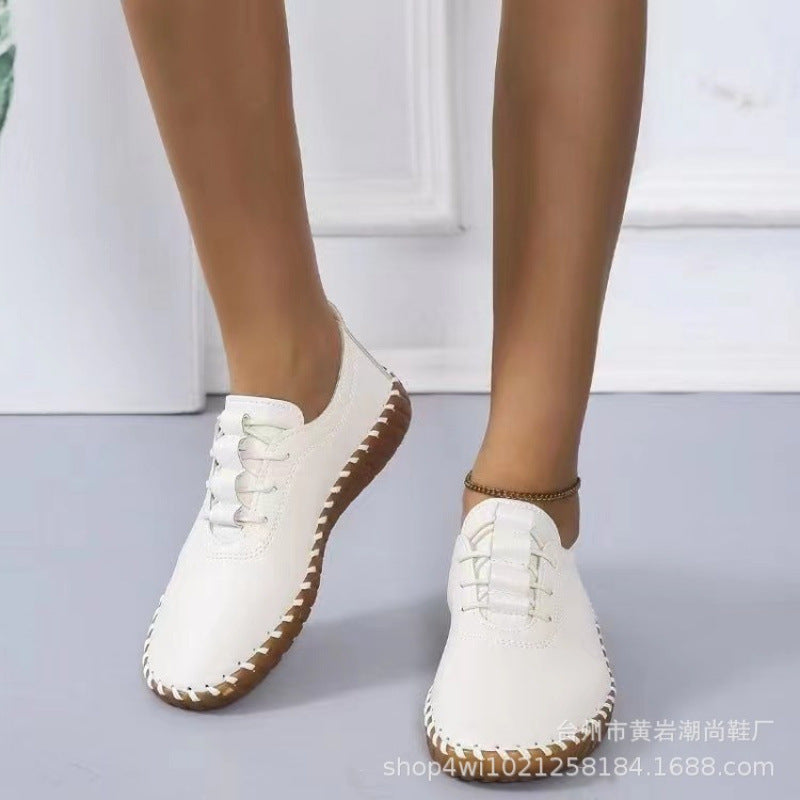 Women's Large Size Casual Flat Shoes: Round-Toe Lace-Up Shoes