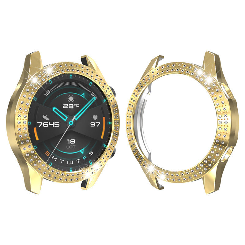 For Huawei Watch GT2 46mm Electroplating PC Watch Protective Case 2e Glory Es Smart Sports Diamond Case Women's Drop-Resistant Protective Case Silicone Women Strap Female Accessories
