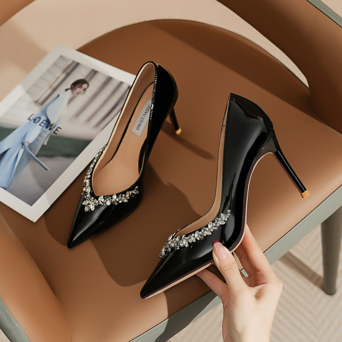 New Stiletto Heel Pointed French Style Elegant Rhinestone Single Shoes