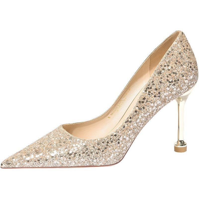 French Wedding Shoes Hexiu Wedding Bridal Shoes Summer Women's Golden Crystal High Heels Stiletto Heel Princess Wedding Bridesmaid Shoes