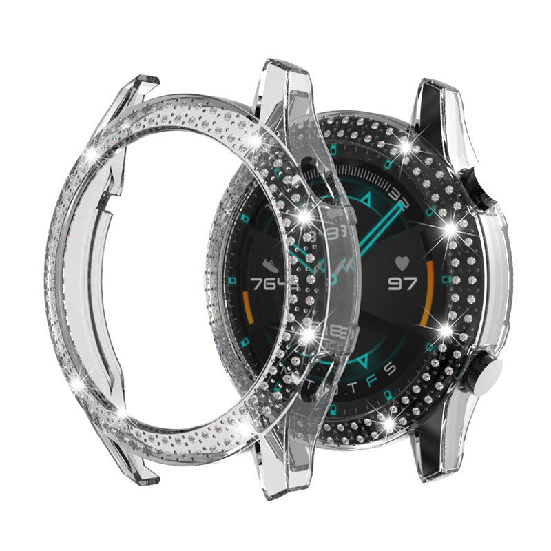 For Huawei Watch GT2 46mm Electroplating PC Watch Protective Case 2e Glory Es Smart Sports Diamond Case Women's Drop-Resistant Protective Case Silicone Women Strap Female Accessories