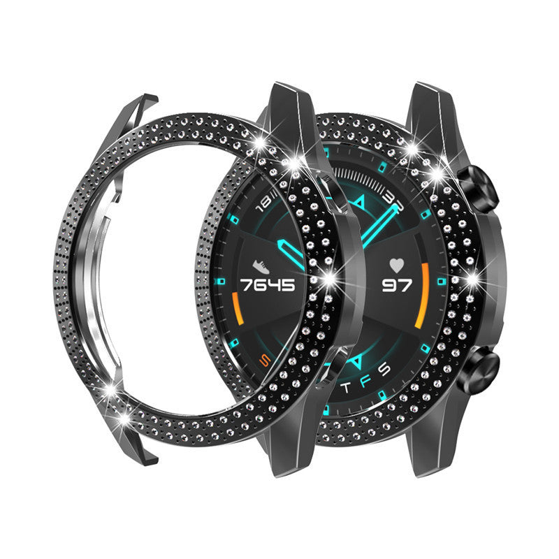 For Huawei Watch GT2 46mm Electroplating PC Watch Protective Case 2e Glory Es Smart Sports Diamond Case Women's Drop-Resistant Protective Case Silicone Women Strap Female Accessories