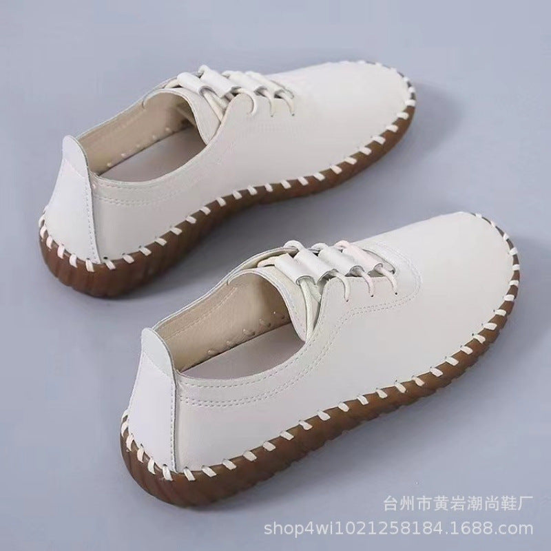Women's Large Size Casual Flat Shoes: Round-Toe Lace-Up Shoes