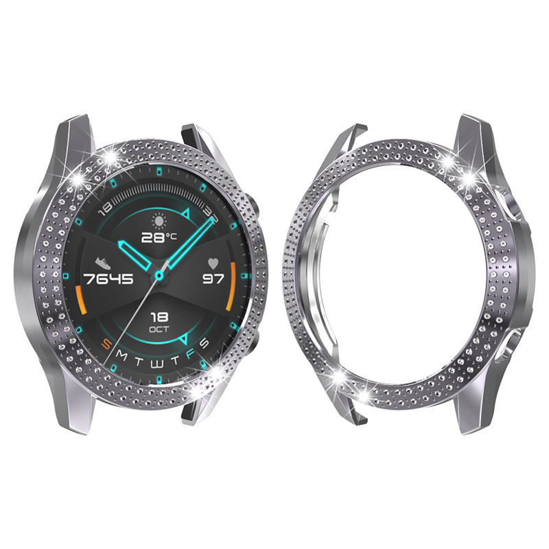 For Huawei Watch GT2 46mm Electroplating PC Watch Protective Case 2e Glory Es Smart Sports Diamond Case Women's Drop-Resistant Protective Case Silicone Women Strap Female Accessories