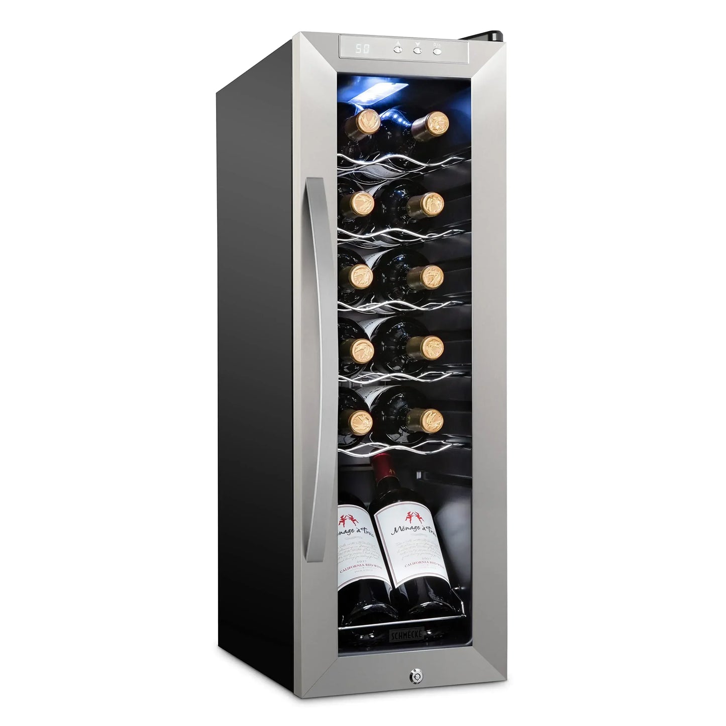 QWSchmécké 12 Bottle Compressor Wine Cooler Refrigerator w/Lock-Large Freestanding Wine Cellar Digital Temperature Control Fridg