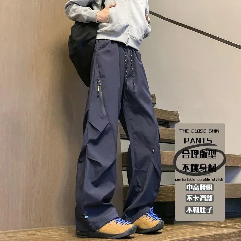 Menswear Clothing 2026 Autumn Winter Pleated Pants for Men Outdoor Windproof Waterproof Hiking Loose Straight Leg Casual Pants