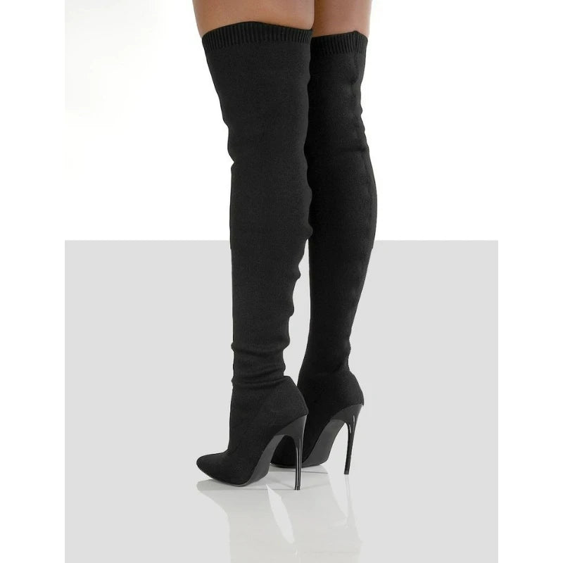 Over The Knee Women Boots Stretch Fabrics High Heels Slip on Shoes Sexy Party Boots Pointed Toe Socks Long Boots Botas Feminina