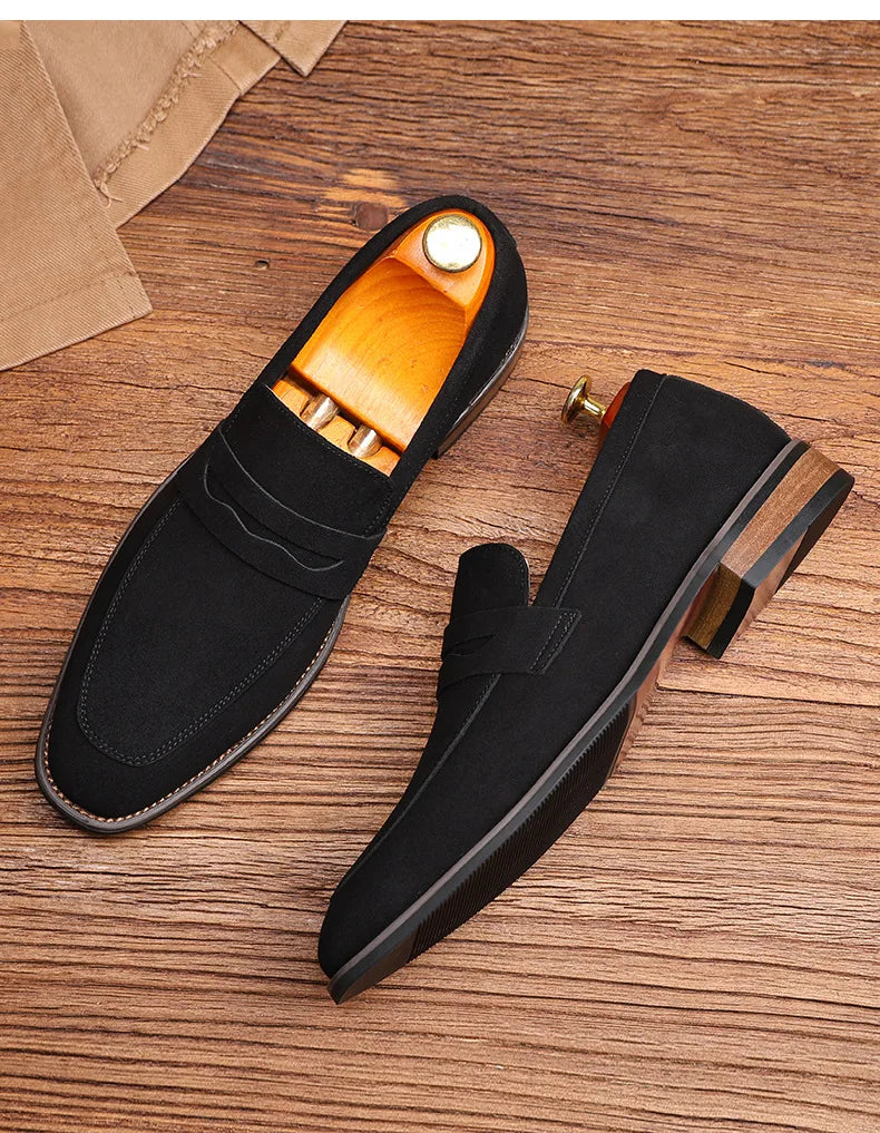 Men's Classic Retro Penny Loafers Moccasins Cow Suede Fashion Men's Leather Casual Shoes Mens Outdoor Driving Slip-on Flats