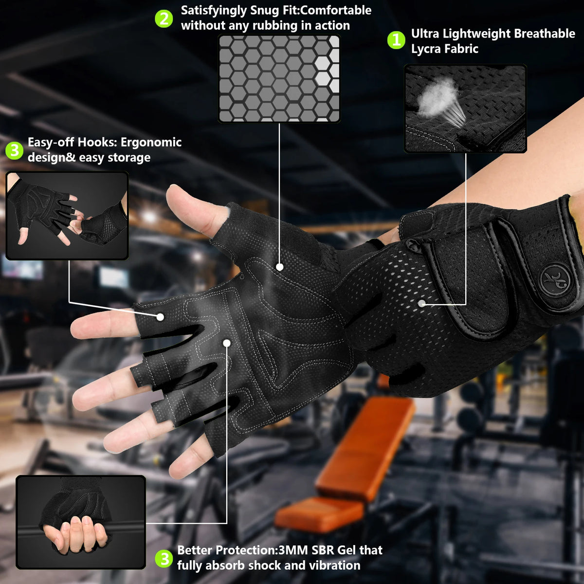 Workout Gym Gloves For Men Half Finger Exercise Fitness Gloves for Training