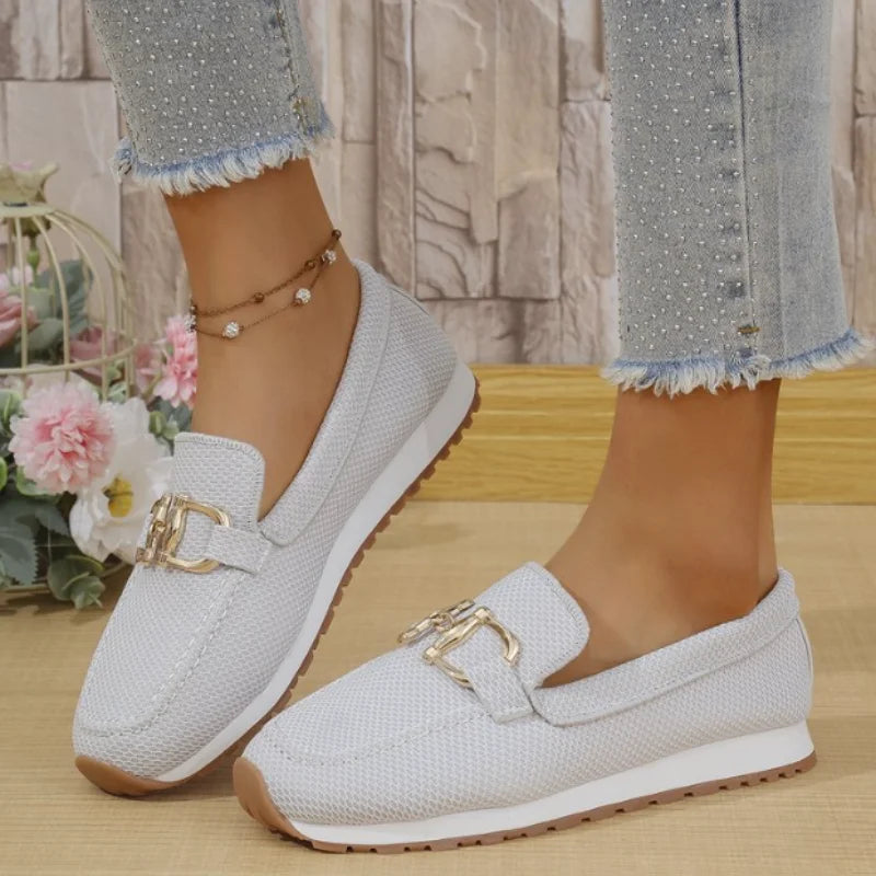 Women's White Mesh Casual Sneakers: Lightweight Breathable Walking Shoes