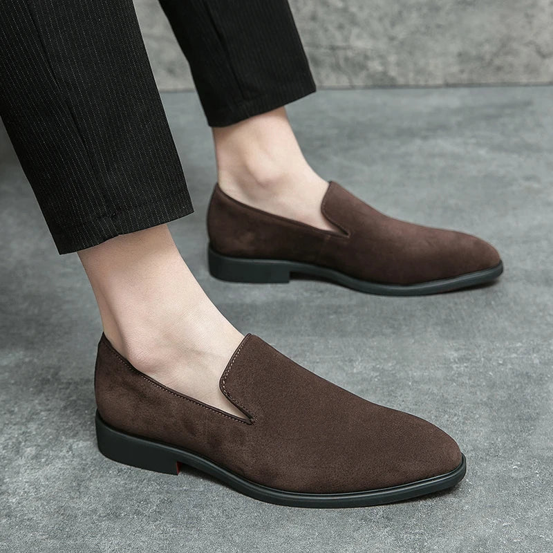 Italian Luxury Designer Men's Suede Loafers – Premium Business Dress & Party Shoes in Brown & Black