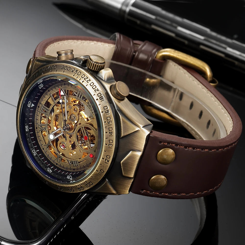 Men Waterproof Automatic Mechanical Watch  with Genuine Leather