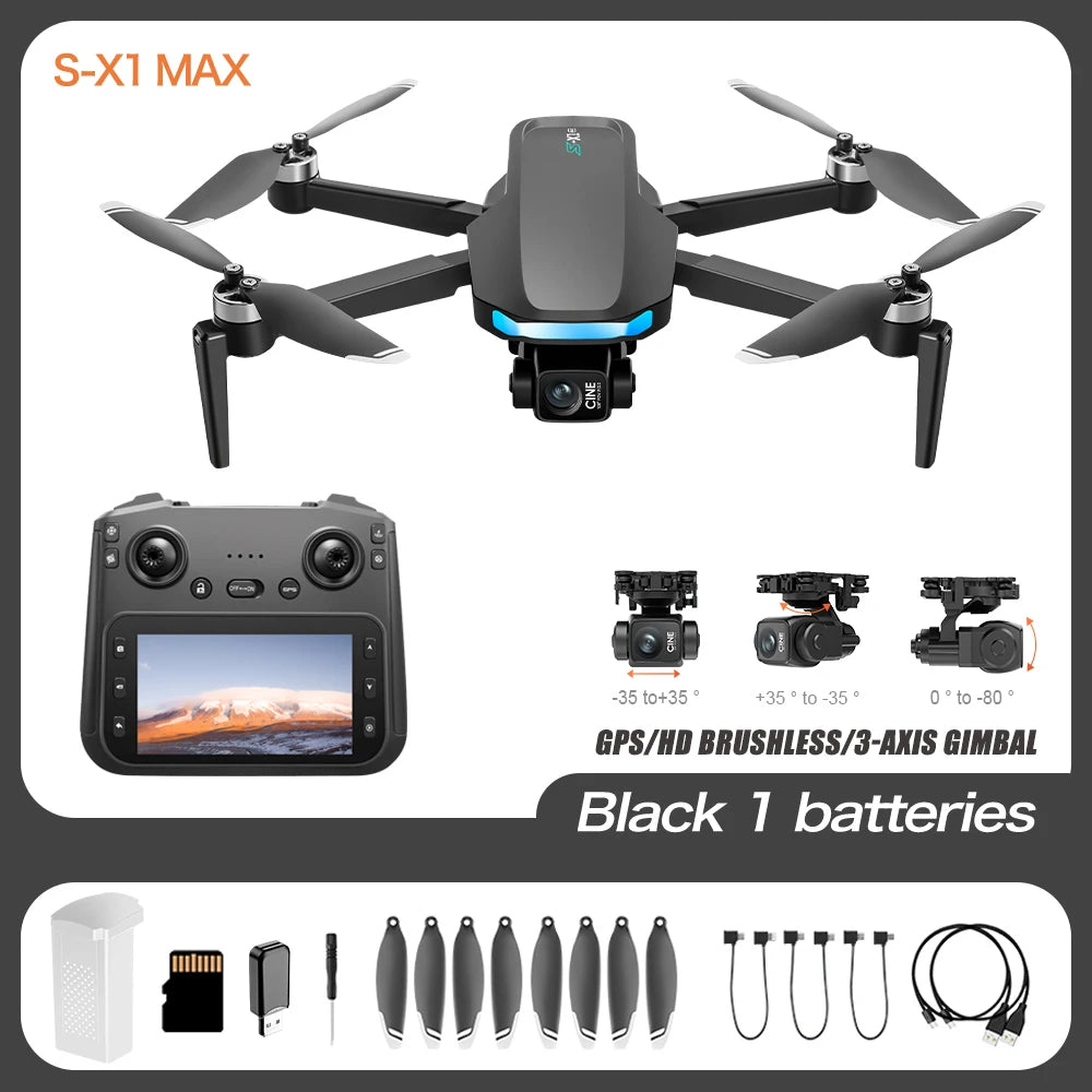 S-X1 High-end GPS Drone Professional 8K Camera With Screen 10KM Digital Image Transmission 3-axis Gimbal Brushless RC Quadcopter