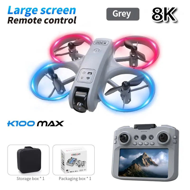 8K HD K100 MAX UAV Toy GPS Drones Large Screen Camera 5KM Range HD Dual Cameras Obstacle Avoidance Photography Quadcopter Gifts