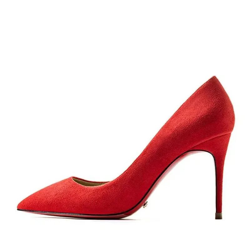 Plus Size High Heels Rubber Bottom Pointed Toe Spring Pumps