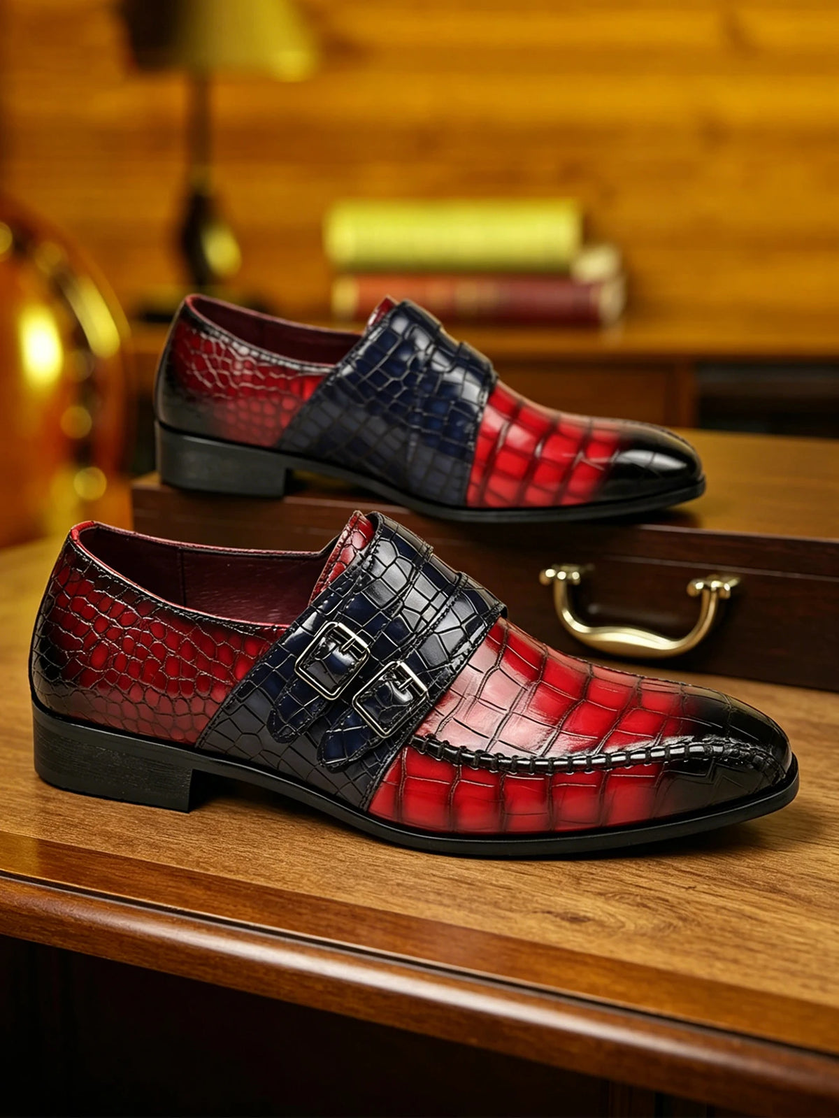 Luxury Men Dress Shoes Crocodile Grain Leather Shoes Men Buckle Casual Wedding Party Shoes High Quality Business Men