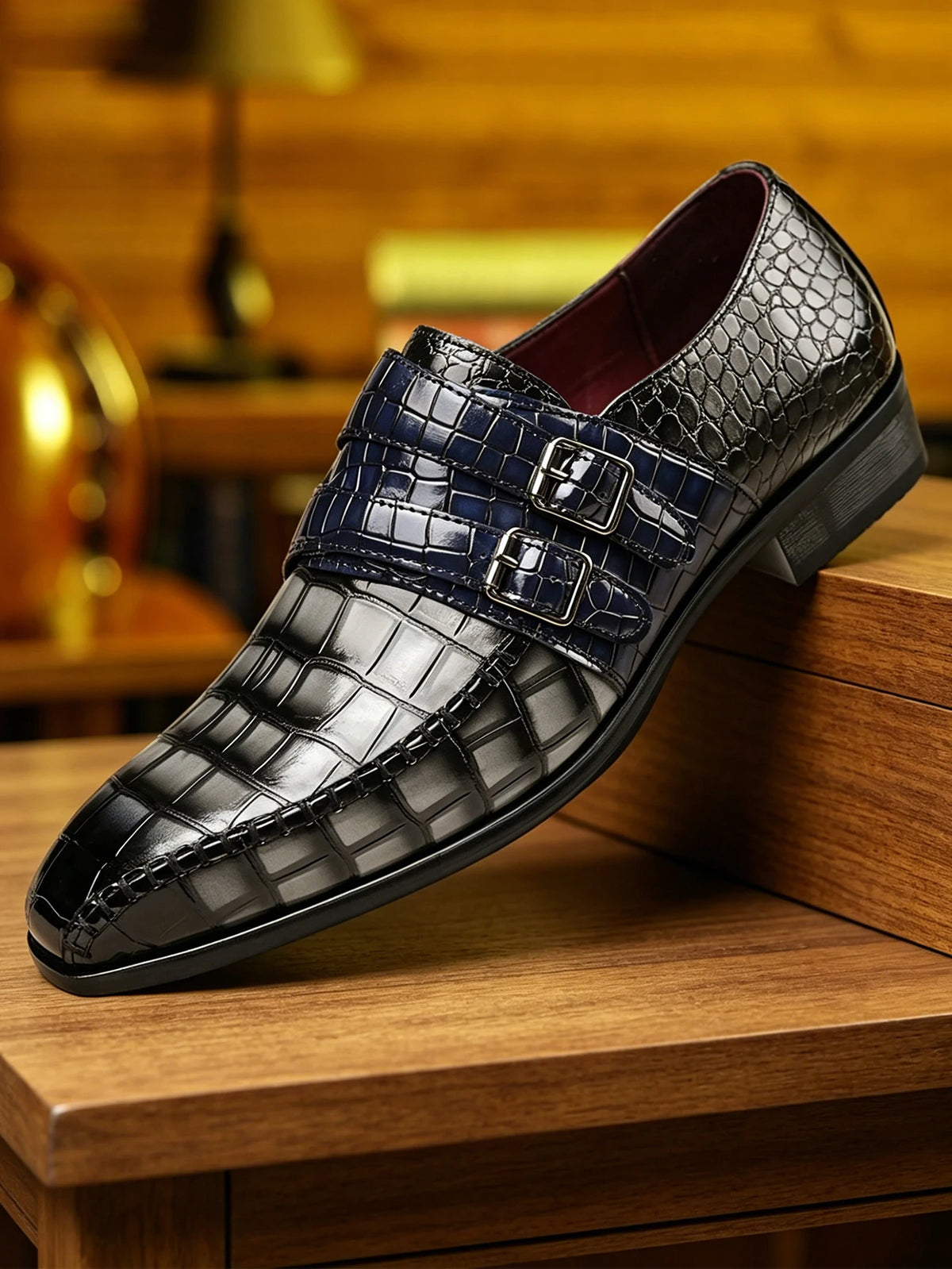Luxury Men Dress Shoes Crocodile Grain Leather Shoes Men Buckle Casual Wedding Party Shoes High Quality Business Men