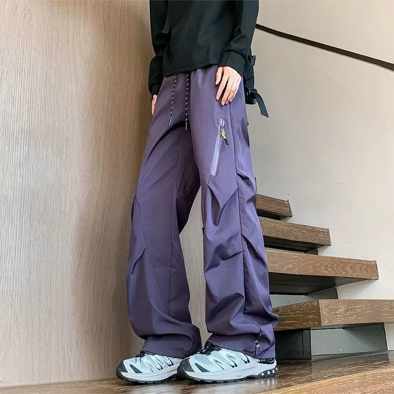 Menswear Clothing 2026 Autumn Winter Pleated Pants for Men Outdoor Windproof Waterproof Hiking Loose Straight Leg Casual Pants