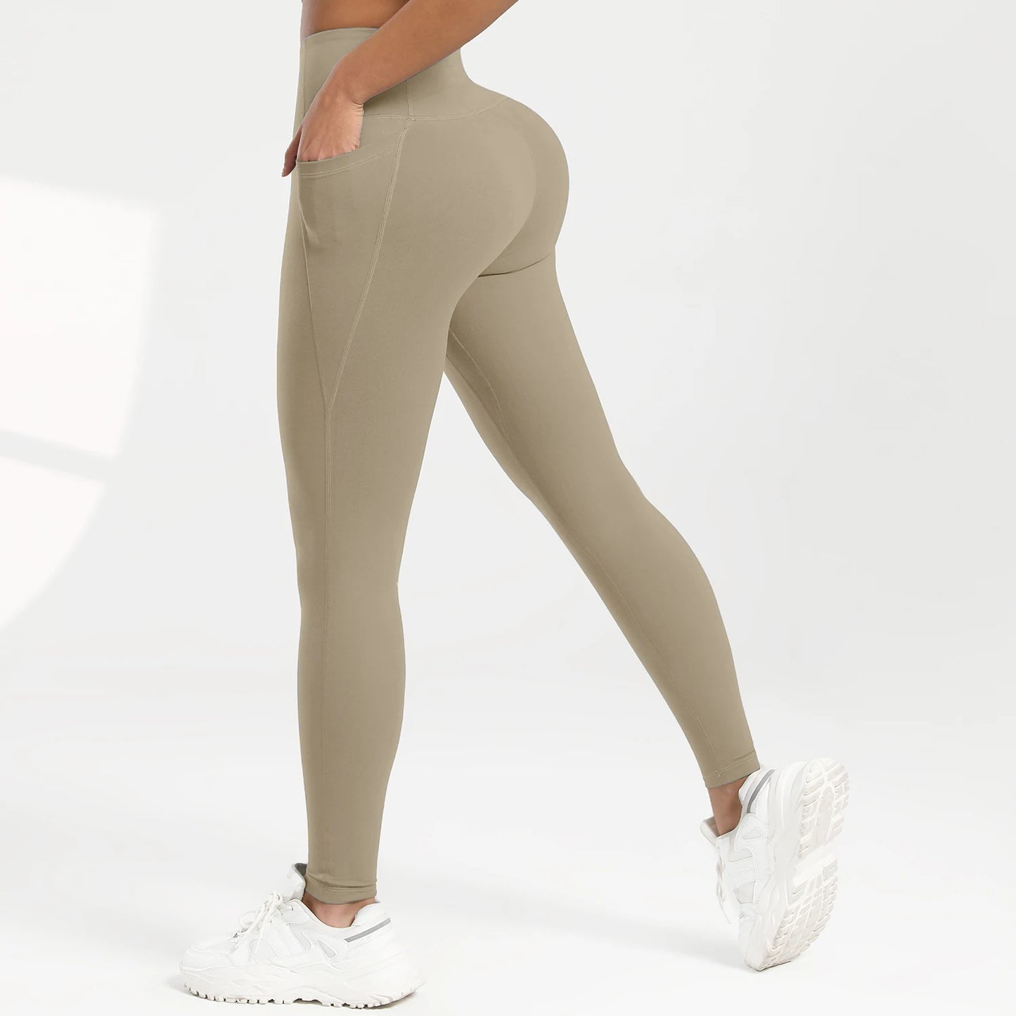 Solid Color High Waist Leggings with Pockets, All-Season Casual Sports Running Pants,