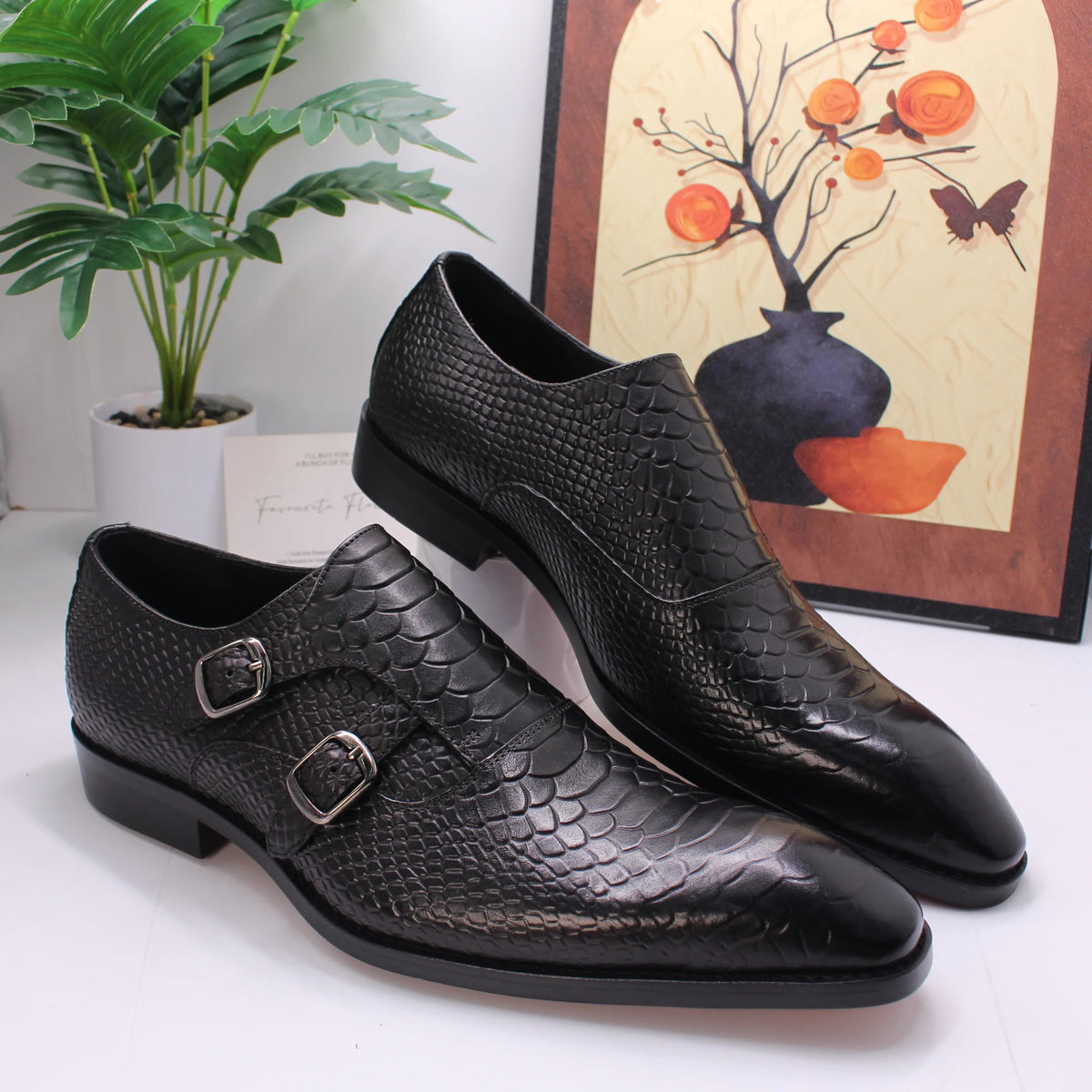 Luxury Men Dress Shoes Crocodile Grain Leather Shoes Men Buckle Casual Wedding Party Shoes High Quality Business Men Brogue Shoe