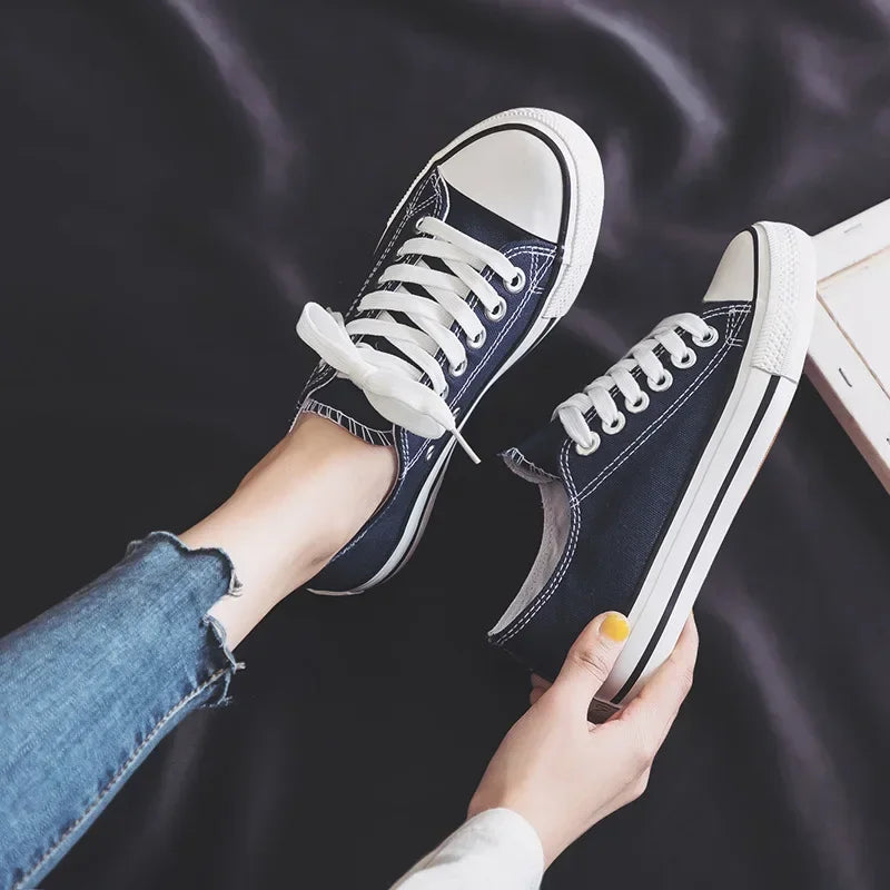 Women's Low-Top Canvas Sneakers – Breathable Casual Slip-On Flats