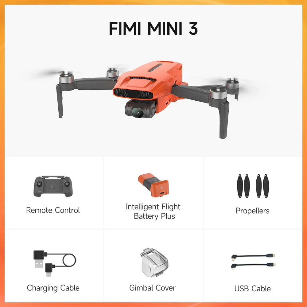 FIMI MINI 3 Camera 245g Ultra-lightweight 4K 60fps AI Super Night Professional Drone 3-axis Gimbal Camera Auto Return Mode 9km