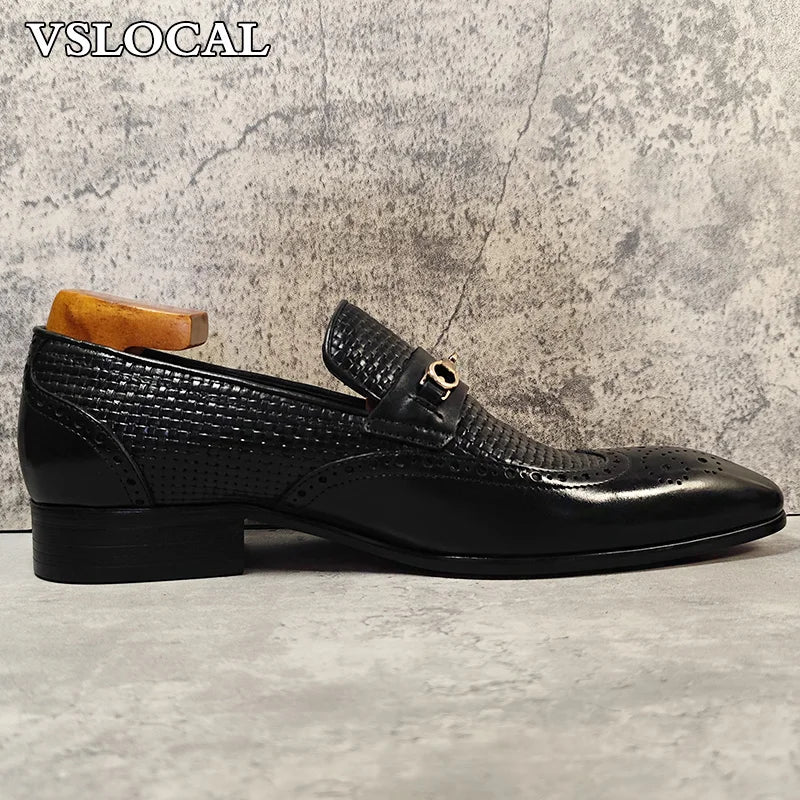 Luxury Brand Men Loafers Shoes Black Wing tip Slip On Casual Men Dress Shoes Wedding Office Horsebit Leather Loafers Men