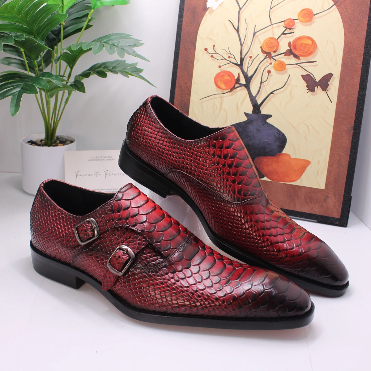 Luxury Men Dress Shoes Crocodile Grain Leather Shoes Men Buckle Casual Wedding Party Shoes High Quality Business Men Brogue Shoe