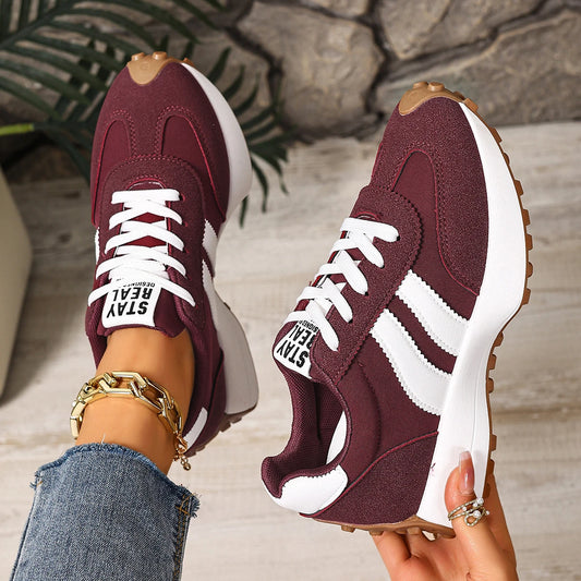Women's Retro Casual Sneakers – Fashionable Round Toe Flat Sports Shoes for Spring & Autumn