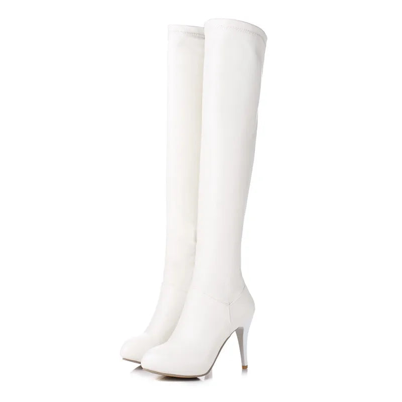 Sexy Over the Knee Boots Women Autumn Winter Fashion High Heels Elastic Thigh High Boot Female Black White Waterproof Long Shoes